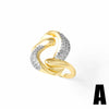 Wholesale Women's Minimalist Twisted Cross Opening Goldplated Copper Ring With Zircon