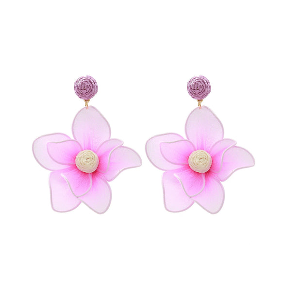 Wholesale Women's Mixed Materials Hand Knitted Flower Shape Cloth Raffia Grass Earrings Fashion Bohemia Design
