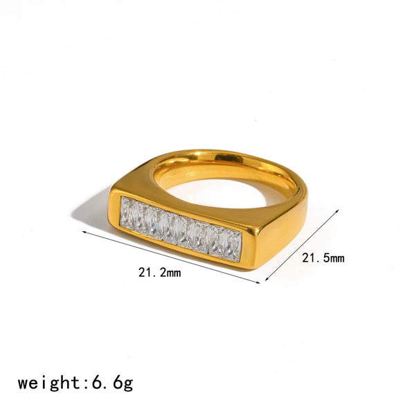 Wholesale Women's Modern Minimalist Geometric Diamondencrusted Zircon Stainless Steel Ring With Pvd Furnace Vacuum Real Gold Plating
