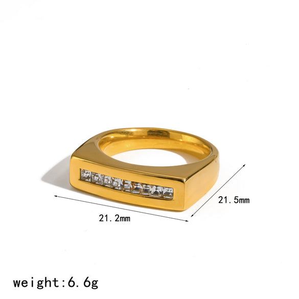 Wholesale Women's Modern Minimalist Geometric Diamondencrusted Zircon Stainless Steel Ring With Pvd Furnace Vacuum Real Gold Plating