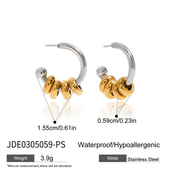 Wholesale Women's Modern Minimalist Stainless Steel Geometric Cshaped Colorblocked Earrings With Electroplating