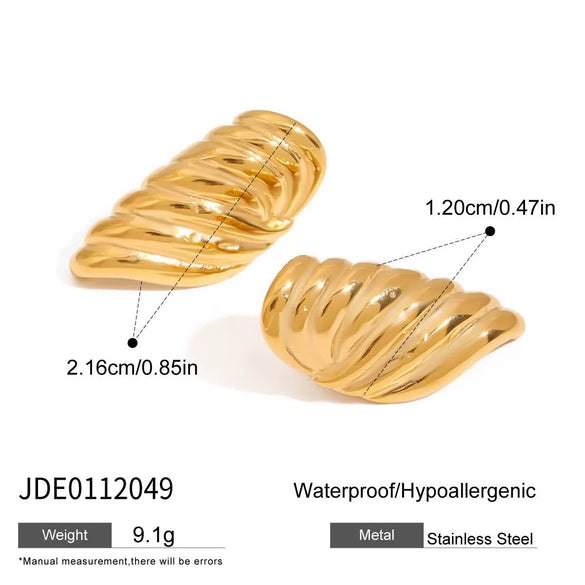 Wholesale Women's Modern Minimalist Stainless Steel Geometric Rib Hammer Exaggerated Earrings Jewelry