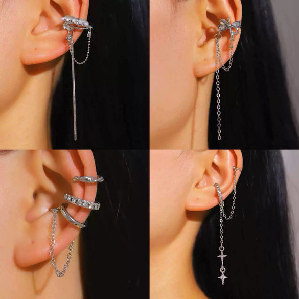 Wholesale Women's Modern Minimalist Style Zinc Alloy Electroplated Bow Star Tassel Rhinestone Nonpierced Ear Clips And Asymmetrical Ear Cuffs Accessories