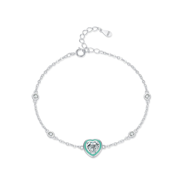 Wholesale Women's Modern S925 Sterling Silver Sweet Enamel Heart Shaped Bracelet With Inlaid Zircon