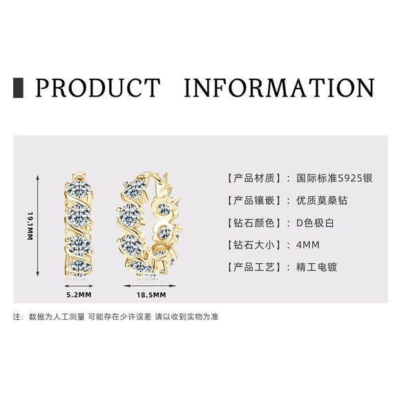Wholesale Women's Moissanite Earrings S925 Sterling Silver Geometric Electroplated Design