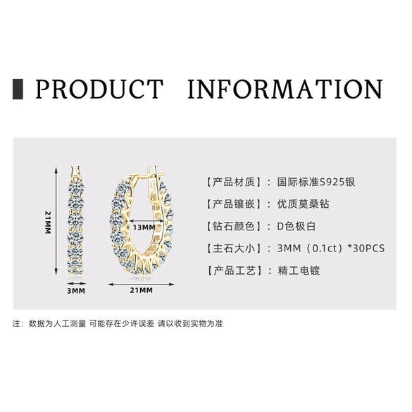 Wholesale Women's Moissanite Earrings S925 Sterling Silver Geometric Electroplated Design