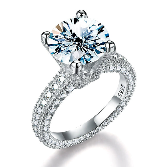 Wholesale Women's Moissanite Fourclaw Microembedded Ring In S925 Sterling Silver With 18K White Gold Electroplated Finish