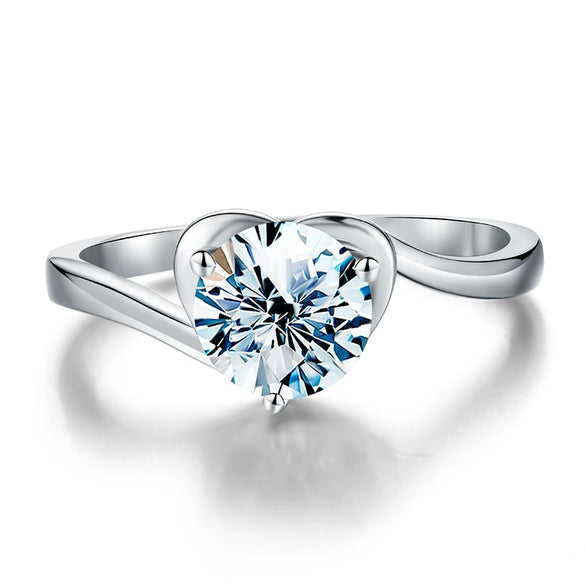 Wholesale Women's Moissanite Heart Ring In 925 Silver With Electroplating Treatment