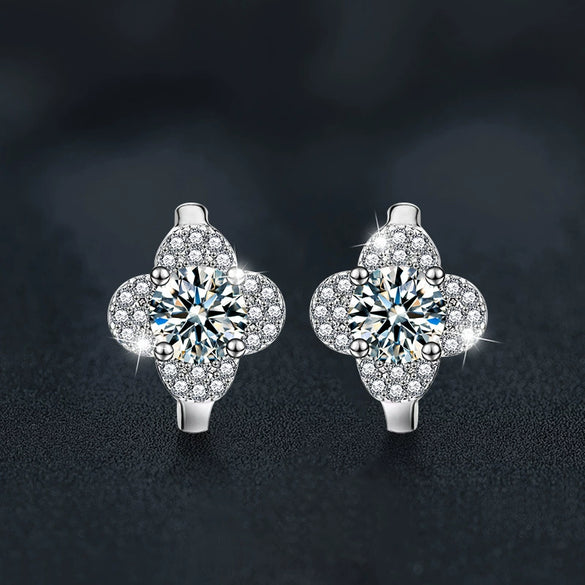 Wholesale Women's Moissanite S925 Sterling Silver Geometric Four Leaf Clover Earrings Light Luxury Fashion