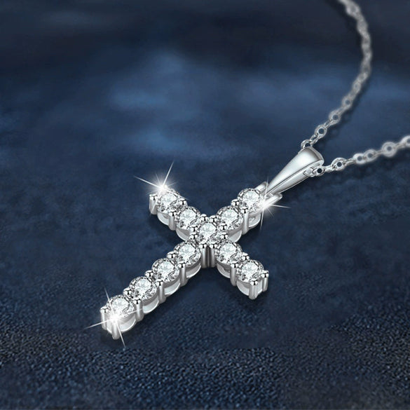 Wholesale Women's Moissanite 925 Sterling Silver Geometric Cross Necklace Pendant With Electroplating