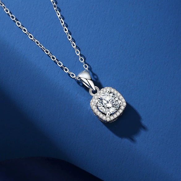 Wholesale Women's Moissanite 925 Sterling Silver Square Pendant Necklace With Cross Chain And Geometric Design
