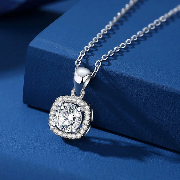 Wholesale Women's Moissanite 925 Sterling Silver Square Pendant Necklace With Cross Chain And Geometric Design