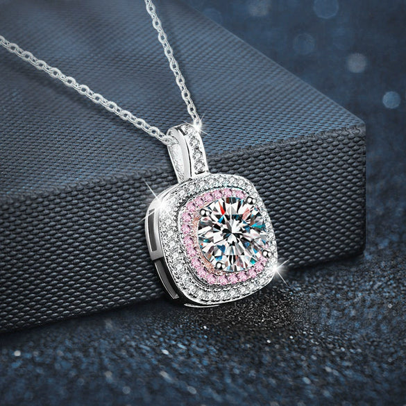 Wholesale Women's Moissanite Sugar Cube Pendant Necklace 925 Sterling Silver Geometric Simple Design