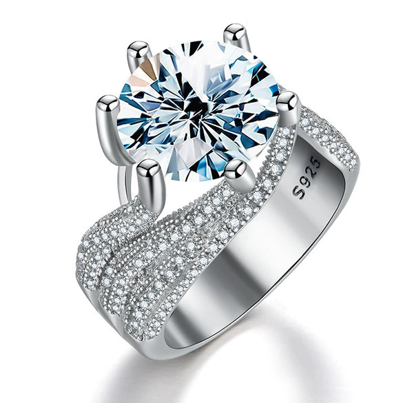 Wholesale Women's Moissanite Threerow Full Diamond Wedding Ring In 925 Silver With Geometric Design And Electroplating