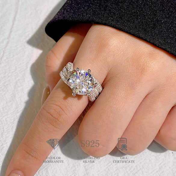 Wholesale Women's Moissanite Threerow Full Diamond Wedding Ring In 925 Silver With Geometric Design And Electroplating