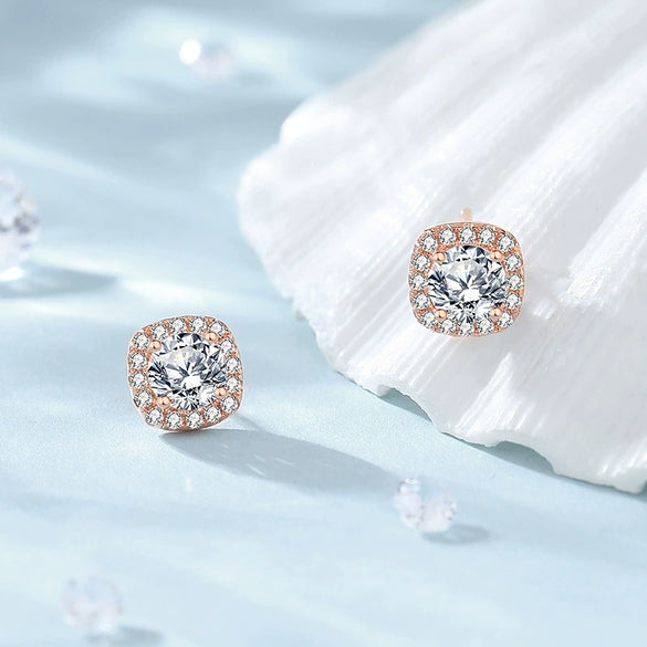 Wholesale Women's Moissanite Zircon S925 Sterling Silver Geometric Style Electroplated Earrings