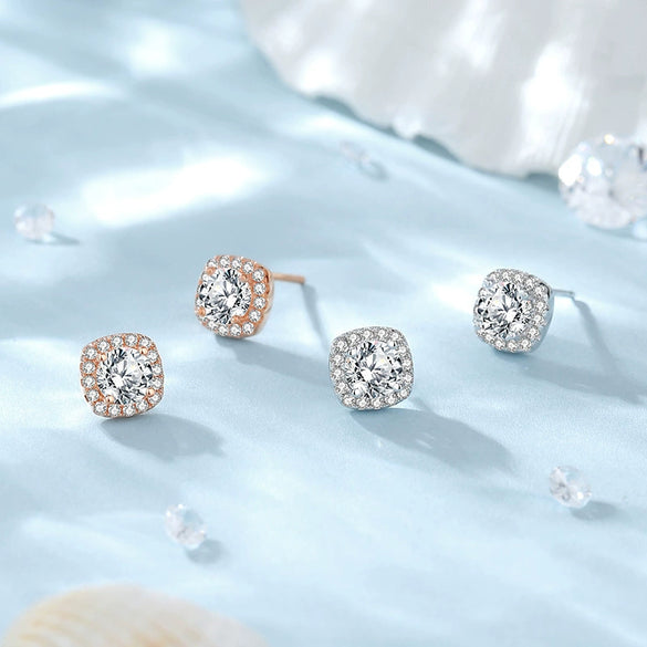 Wholesale Women's Moissanite Zircon S925 Sterling Silver Geometric Style Electroplated Earrings