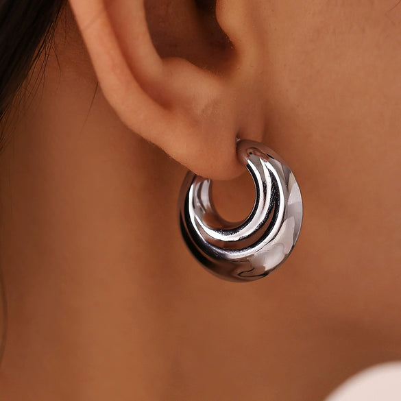 Wholesale Women's Moon Hollow Earrings Stainless Steel 18K Gold Plated Texturized Electroplated Natural Geometric Style
