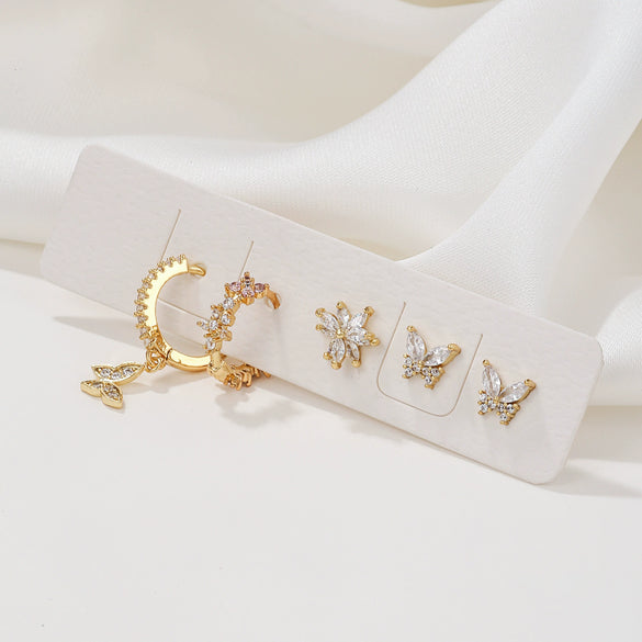 Wholesale Women's Mori Style Animal Zodiac Copper S925 Silver Needle Inlaid Zircon Earrings