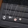Wholesale Women's Mori Style Cherry Blossom Geometric Flower Inlaid Zircon S925 Sterling Silver Rotating Necklace