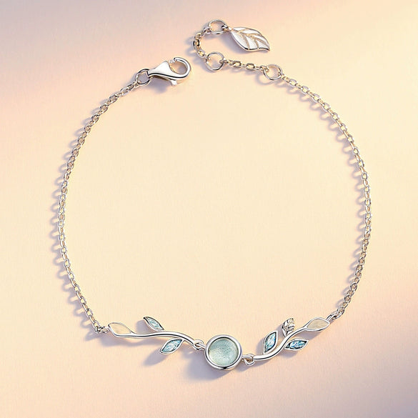Wholesale Women's Mori Style Leaf Pendant Necklace With Gem Inlaid S925 Sterling Silver And Cross Chain