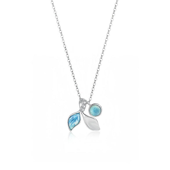 Wholesale Women's Mori Style Leaf Pendant Necklace With Gem Inlaid S925 Sterling Silver And Cross Chain