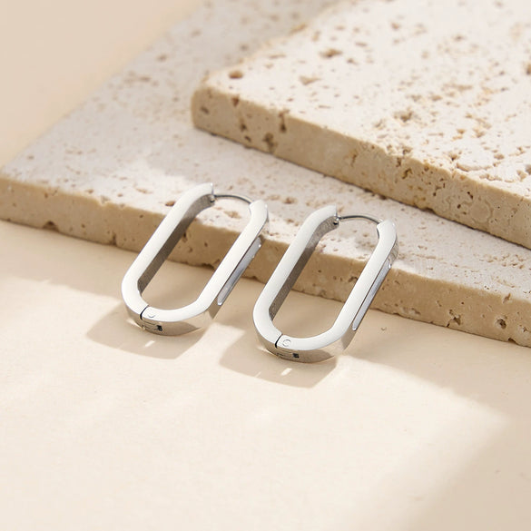 Wholesale Women's Motherofpearl Geometric Stainless Steel Earrings With Vacuum Real Gold Plating
