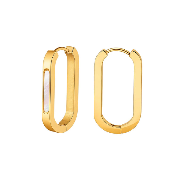 Wholesale Women's Motherofpearl Geometric Stainless Steel Earrings With Vacuum Real Gold Plating