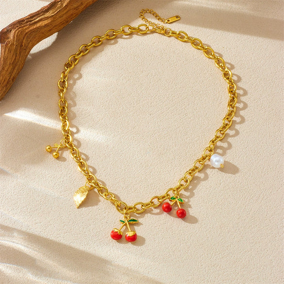 Wholesale Women's Multi Element Fruit Shaped Pendant Necklace With Stainless Steel O Chain And Electroplating