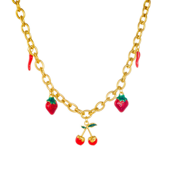 Wholesale Women's Multi Element Fruit Shaped Pendant Necklace With Stainless Steel O Chain And Electroplating