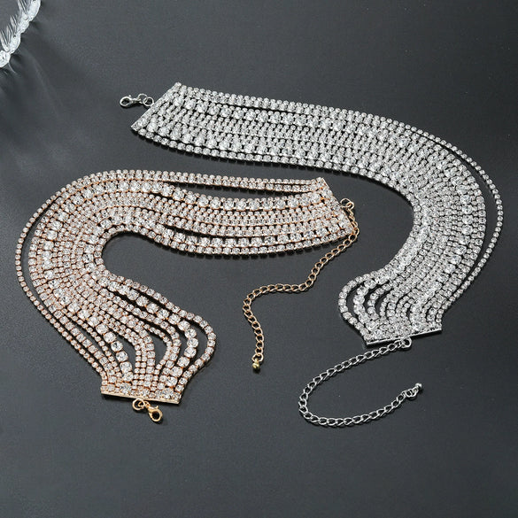Wholesale Women's Multi Layer Alloy Glass Diamond Geometric Snake Bone Chain Necklace