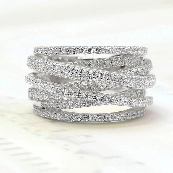 Wholesale Women's Multi Layer Cross Ring Copper Material Geometric Style Micro Inlaid Zirconia