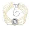Wholesale Women's Multi Layer Imitation Pearl Necklace With Alloy Oval Pendant And Snake Bone Chain Geometric Diamond Design