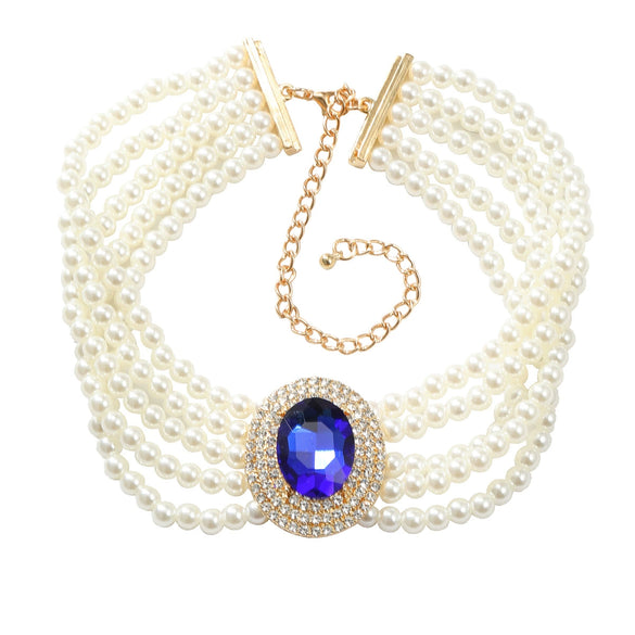 Wholesale Women's Multi Layer Imitation Pearl Necklace With Alloy Oval Pendant And Snake Bone Chain Geometric Diamond Design