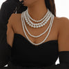 Wholesale Women's Multi Layer Imitation Pearl Necklace With Geometric Pattern Ball Chain Baroque Retro Style