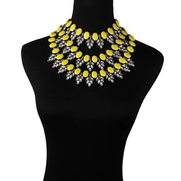 Wholesale Women's Multi Layer Short Clavicle Sweater Chain Necklace Zinc Alloy Blue Crystal Inlaid With Leaf Pattern Electroplated