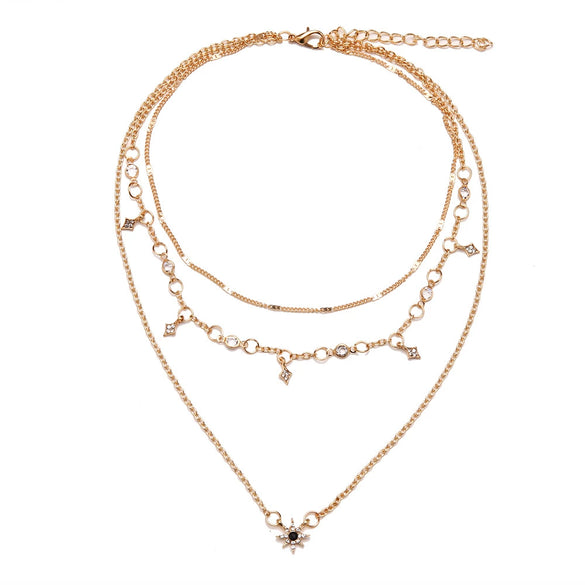 Wholesale Women's Multi Layer Star Pendant Necklace Alloy Material Snake Bone Chain Handmade Electroplated