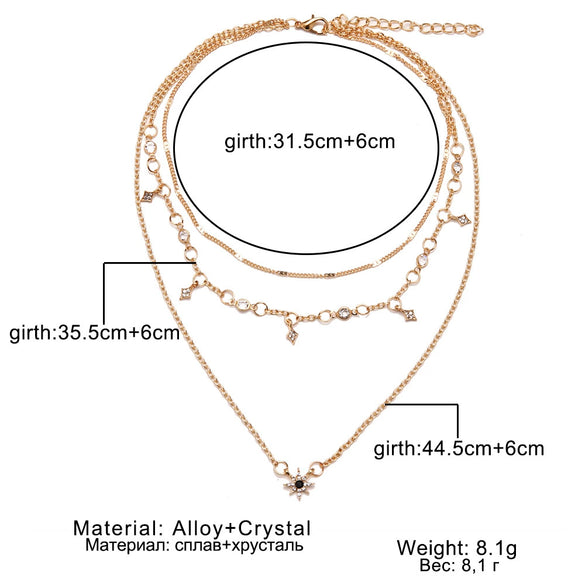 Wholesale Women's Multi Layer Star Pendant Necklace Alloy Material Snake Bone Chain Handmade Electroplated