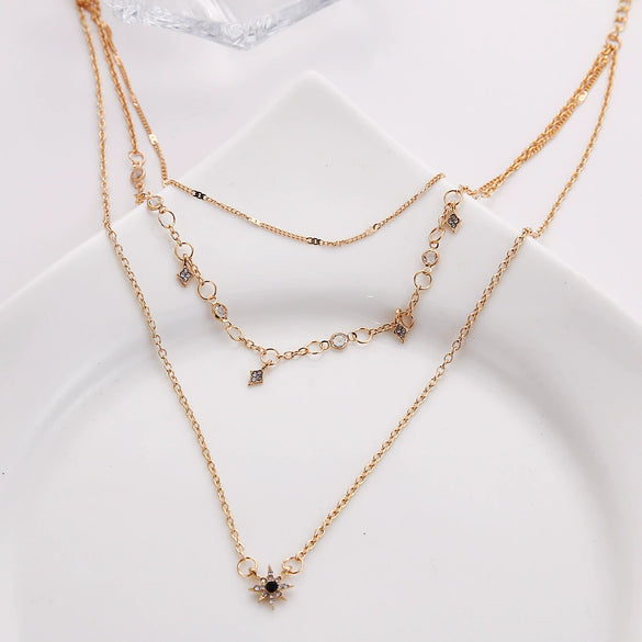 Wholesale Women's Multi Layer Star Pendant Necklace Alloy Material Snake Bone Chain Handmade Electroplated