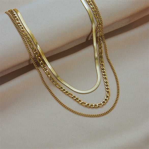 Wholesale Women's Multi Layer Titanium Steel Chain Necklace With Geometric Pattern Electroplated Simple Elegant And Versatile