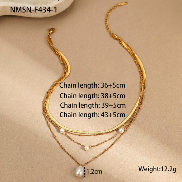 Wholesale Women's Multi Layer Water Drop Imitation Pearl Tassel Pendant Necklace In Geometric Style Made Of Stainless Steel With Electroplating