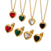 Wholesale Women's Multicolor Zircon Inlaid Goldplated Edge Titanium Steel Jewelry Set With Love Water Drops And Bell Patterns