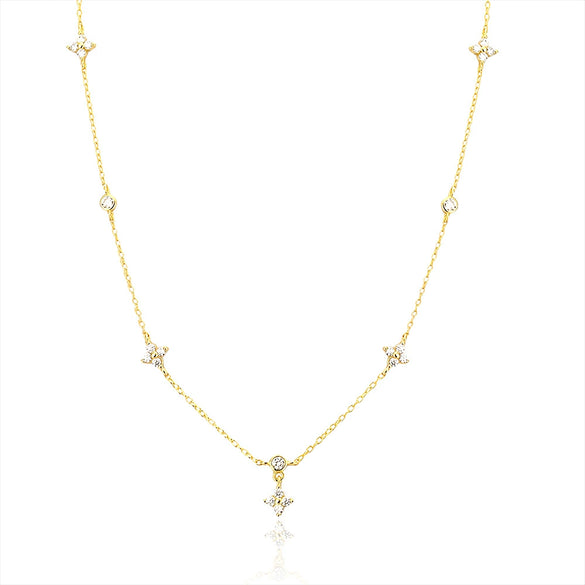 Wholesale Women's Multihanging Clavicle Necklace S925 Silver Fourleaf Clover Diamond Design