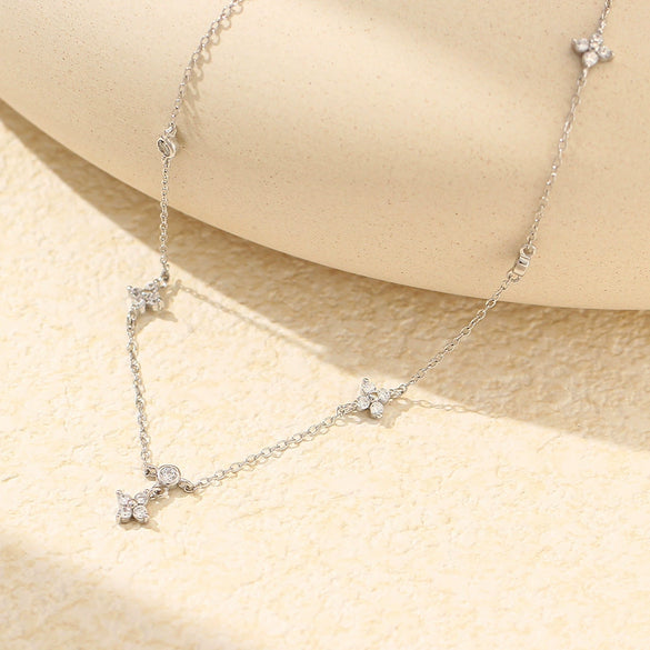 Wholesale Women's Multihanging Clavicle Necklace S925 Silver Fourleaf Clover Diamond Design