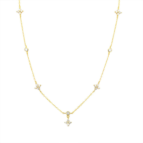 Wholesale Women's Multihanging Clavicle Necklace S925 Silver Fourleaf Clover Diamond Design
