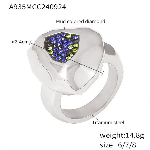 Wholesale Women's Multilateral Cut Mud Color Diamond Ring Titanium Steel Pvd Plated Geometric Style Jewelry