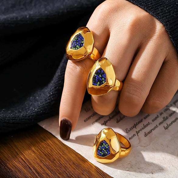 Wholesale Women's Multilateral Cut Mud Color Diamond Ring Titanium Steel Pvd Plated Geometric Style Jewelry