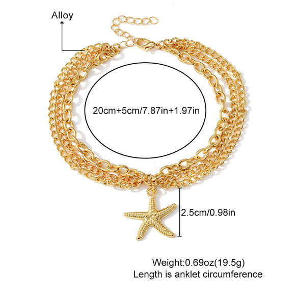 Wholesale Women's Multilayer Alloy Anklet With Hollow Chain Tassel Starfish Pendant And Geometric Design