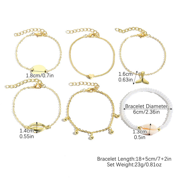 Wholesale Women's Multilayer Anklet Suit Alloy Geometric Marine Style Metal Chain With Inlaid Artificial Gemstones And Semiprecious Stones