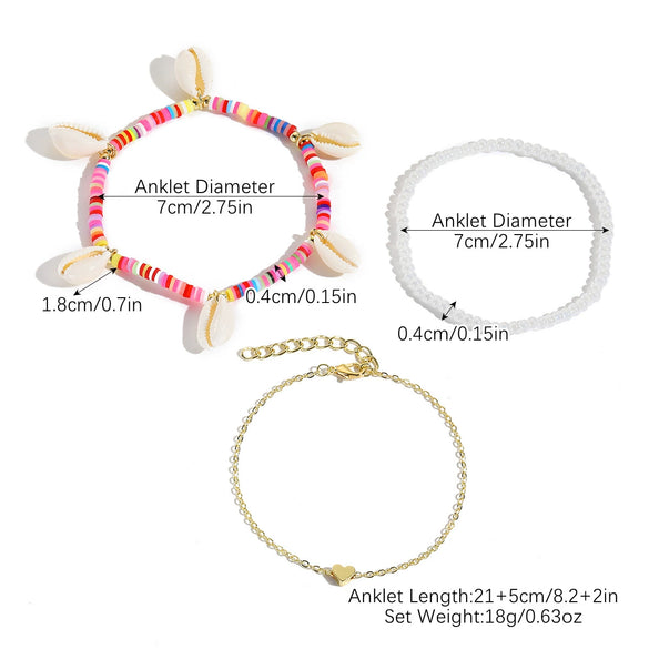 Wholesale Women's Multilayer Anklet Suit Alloy Geometric Marine Style Metal Chain With Inlaid Artificial Gemstones And Semiprecious Stones